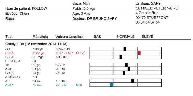 Résultats de la prise de sang